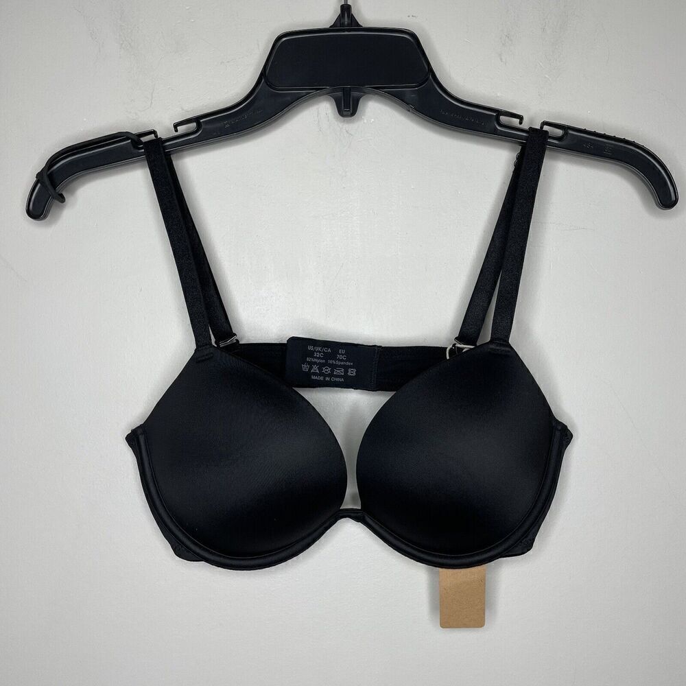 WINGSLOVE Bra Women 32 C Black Push Up NEW Underwire Adjustable Straps